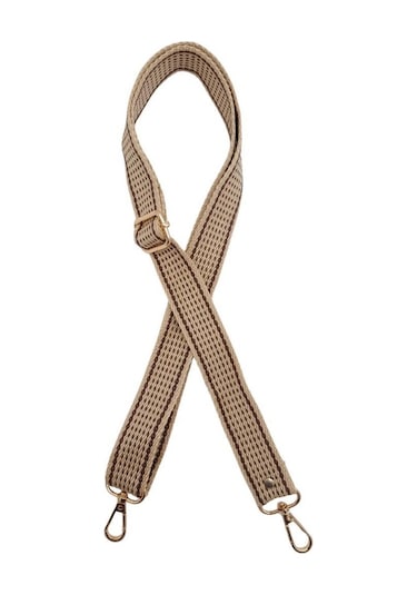 Angel Çanta Aksesuar 120x3 Cm Polyester Kolon Çanta Sapı Bej Renk Kahve Şeritli Light Gold Metalli
