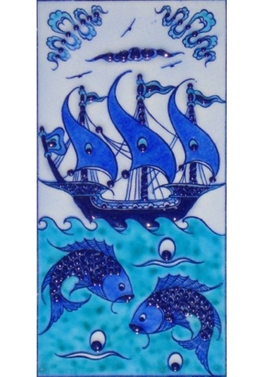 Armada Çini 10X20 Cm Ed 214 Mavi Iznik Kalyon El Dekoru Çini Karo