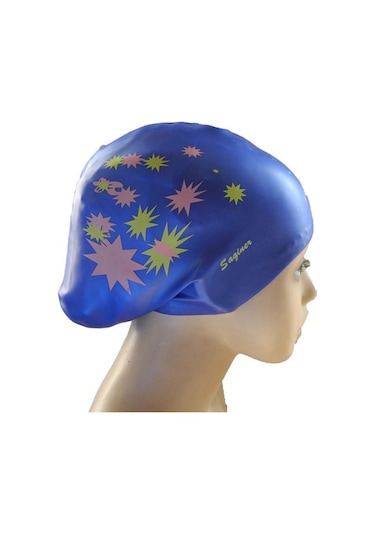 Uzun Saçlar İçin Baskılı Silikon Yüzme Şapkası Suya Dayanıklı Yüzme Şapkası, : Tek Lacivert