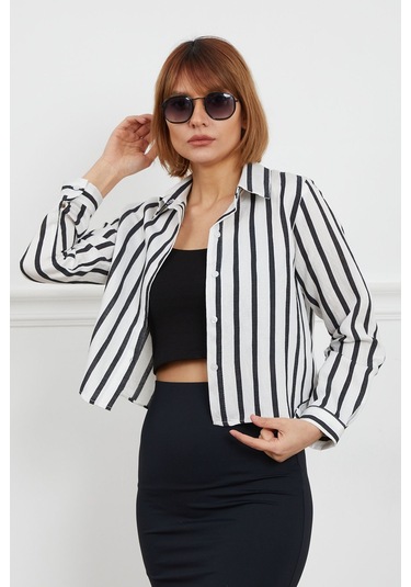 Dparis Çizgili Crop Gömlek
