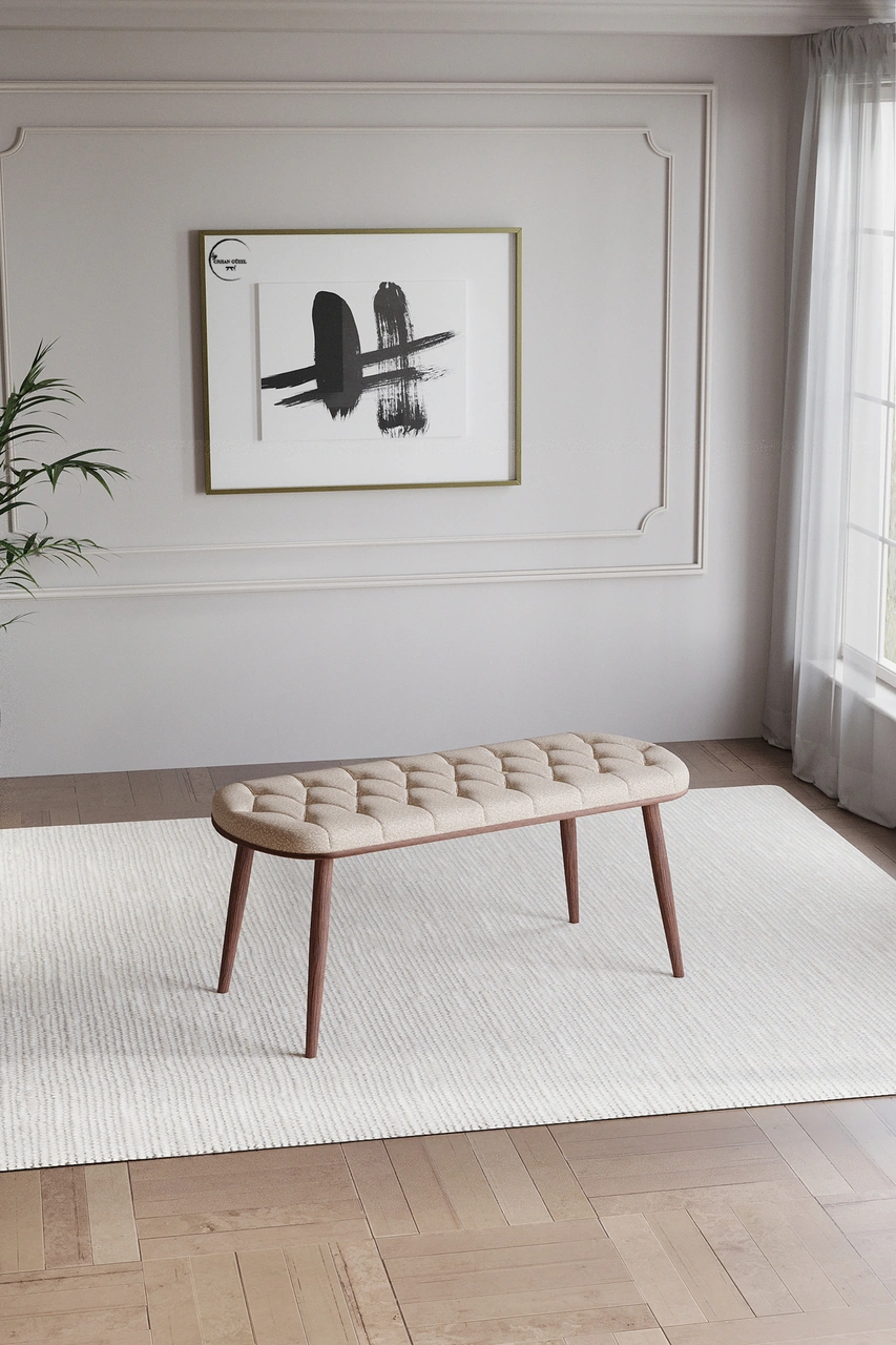 Polo Puf Bench Bank 45 110 Ahşap Görünümlü Krem