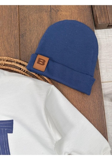 Hi Baskılı Bereli Armalı Oversize Erkek Bebek Takım Lacivert