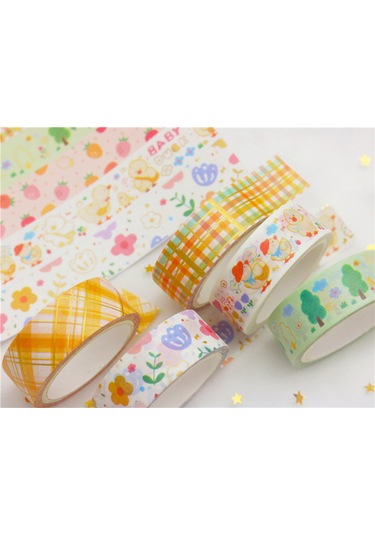 Springsun 6 Rulo Şirin Karikatür Altın Varaklı Washi Bant - Rustik Tarz, Dekoratif, 15mm Dıy Sanat & El İşleri, Albüm, Günlük, Hediye, Kırtasiye