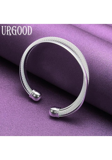 925 Ayar Gümüş Büyük Örgü Açık Bileklik Moda Takı Gümüş