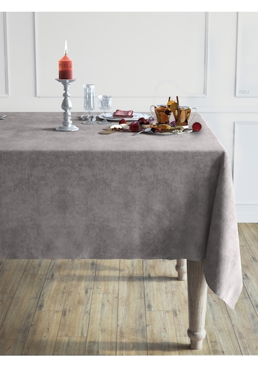 Daily Series Kadife Dokulu Açık Gri Rengi Masa Örtüsü Açık Gri