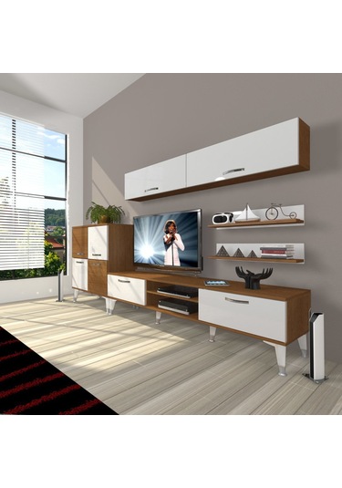 Decoraktiv Eko 6y Mdf Dvd Silver Tv Ünitesi Tv Sehpası Ceviz - Beyaz