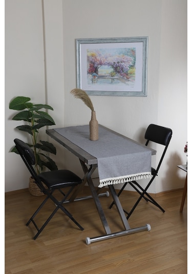 Dnc Home Tekstil Ndchome Keten Gri Antrasit Ponponlu Runner 150 X 45 Antrasit