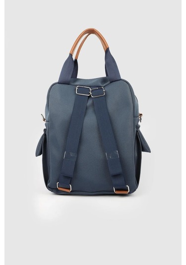 Saten Çok Bölmeli Sırt, Omuz Ve El Çantası Lacivert