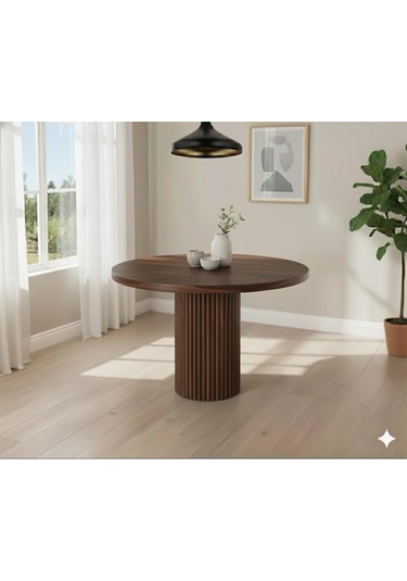 Verona Doğal Ahşap Yuvarlak Yemek Masası Takımı 4 Kişilik Modern Scandinavian Stil Ceviz Beyaz