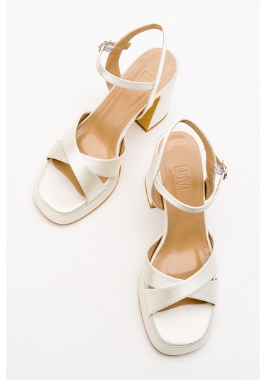 Luvishoes Lello Ekru Bej Saten Kadın Topuklu Ayakkabı Bej - Ekru