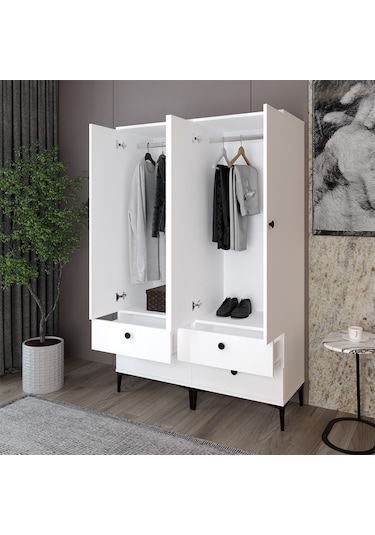 Kalender Dekor Silvia-1-1 Slv01, 4 Kapaklı, 4 Çekmeceli Gardırop