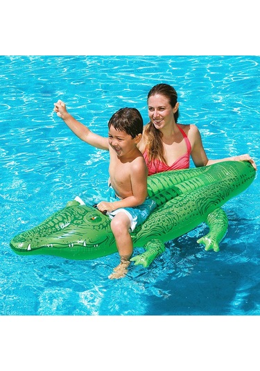 Küçük Timsah Figürlü Tırabzanlı Şişme Deniz Yatağı Çok Renkli