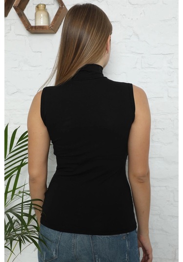 Giyim Bayan Sıfır Kol Yarım Balıkçı Yaka Body Siyah Siyah