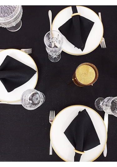 Etamin Dokulu Keten Görünümlü Dertsiz Masa Örtüsü Siyah