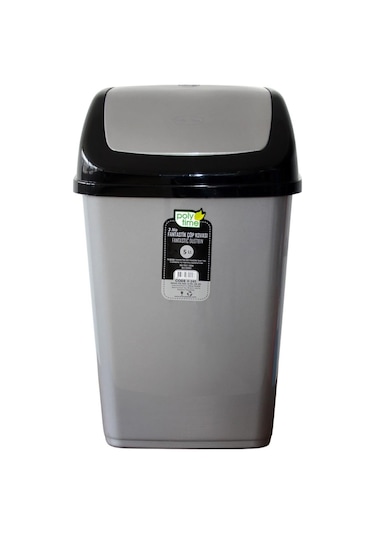 Polytime Sallanır Kapak Ofis Banyo Mutfak Bahçe Çöp Kutusu Kovası / 2,5 Litre / Gri / 24x12x16 Cm. Gri