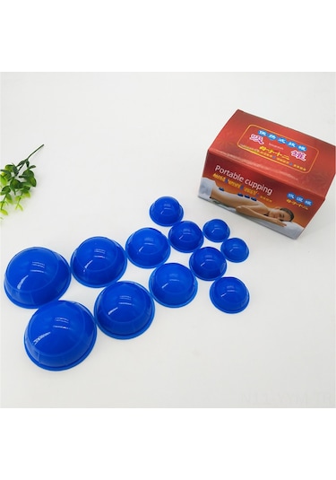 Geeksen 12'li Silikon Vakum Çekim Kavanozları - Sağlık Masajı İçin Elastik, Dayanıklı Ve Taşınabilir Hijyenik Aletler Mavi Diğer