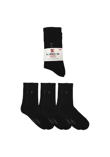 Erkek Havlu Pamuklu Kışlık Kalın Siyah Soket Çorap Termal 3'lü Paket Siyah