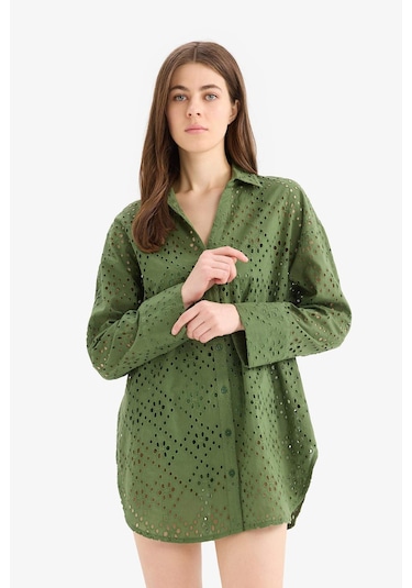 Defacto Regular Fit Pamuklu Brode Plaj Gömleği-fall İn Love C0506ax25smgn775 Yeşil