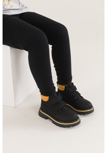 Muggo Gadget Garantili Çocuk Unisex Rahat Kalıp Soğuğa Dayanıklı Cırtlı Bot 001 Sarı - Siyah