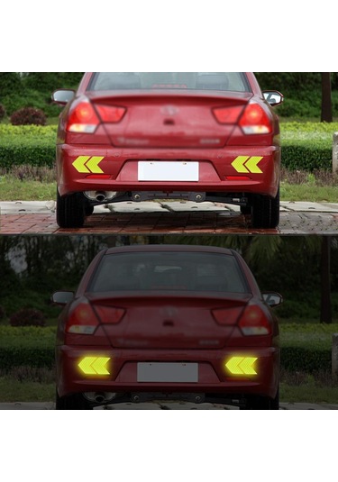 Mavi 2 Adet Araba Yansıtıcı Etiket Oklar Desen Uyarı Çıkartmaları Motosiklet Oto Kuyruk Çubuğu Tampon Güvenliği