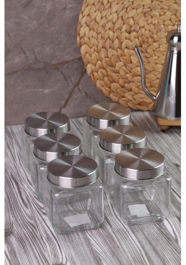 Atbyhome Metal Kapaklı 6'lı Borosilikat Cam Kavanoz Baharatlık 570 ML
