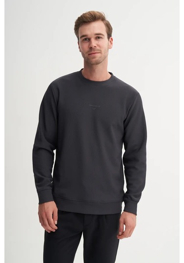 Cazador Ekru Erkek Bisiklet Yaka Sweatshirt 51520 Antrasit