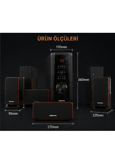 Asawa W-300u 5.1ch Multimedia Ses Sistemi Subwoofer Ev Sinema Sistemi