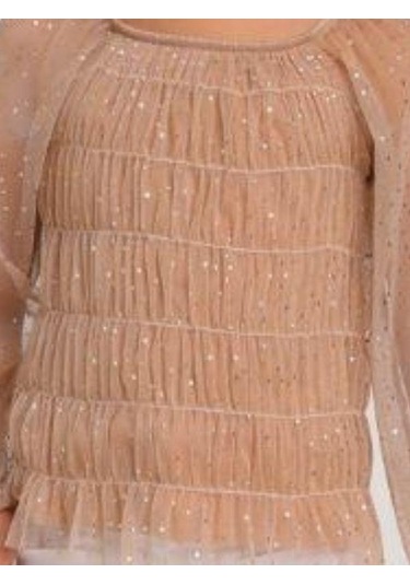 Kız Çocuk Parlak Tül Şık Bluz-14307 Vizon