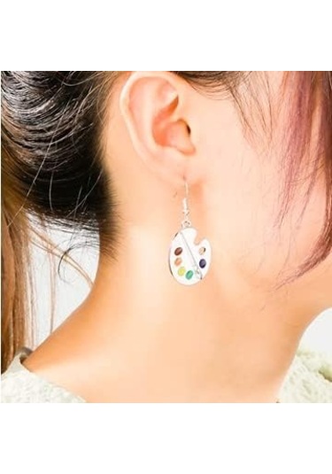 Fırçalarla Boya Paletleri Şeklinde Sarkan Küpeler Tre Çok Renkli