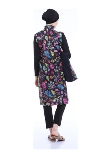 Tam Kapalı Tesettür Mayo Deniz Mayosu Renkli Çiçekler Td21-249 Siyah Siyah
