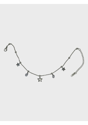 Arnes Jewelry Çelik Zirkon Taşlı Yıldızlı Halhal Ar585nes Silver