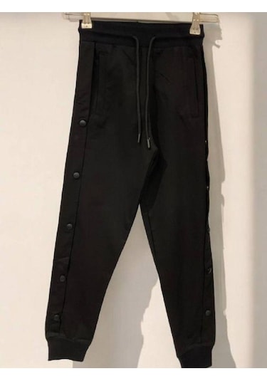 Çocuk Yanları Çıtçıtlı Paçaları Lastikli Eşofman Altı-14806 Siyah