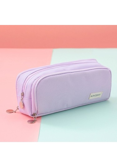 Spot Çift Açık Kanvas Kalem Çantası, Çok Katmanlı, Büyük Kapasiteli, Ortaokul Öğrencileri Için Öğrenci Kalem Kutusu, Çok Fonksiyonlu, Basit Kırtasiye Çantası 8w4cmo Mor - Beyaz