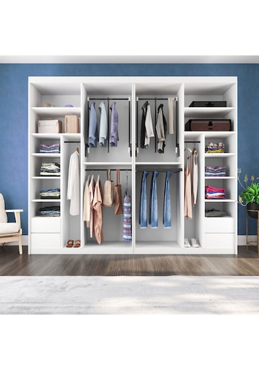 Sürgülü Gardırop Dört Kapaklı Aynalı Beyaz Dolap 280 230cm