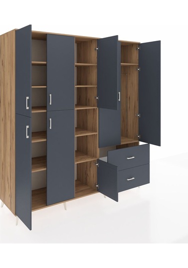 Kronos Dolap 12 Raflı 2 Çekmeceli Tek Askılı 220x59x243 Çam-antrasit/antrasit Antrasıt/antrasıt