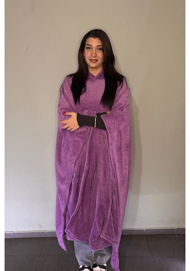 Giyilebilir Hoodie Battaniye Rahat Kalıp Tek Beden Lila