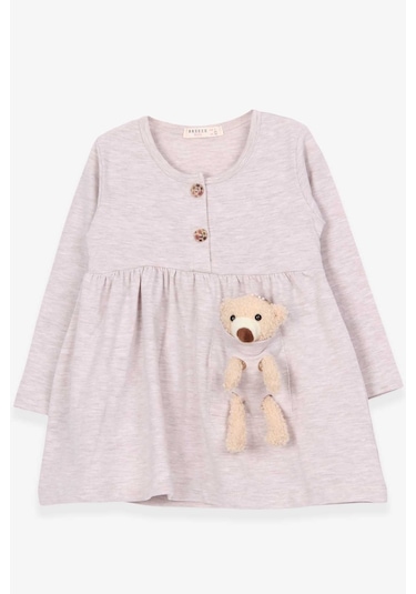 Breeze Kız Çocuk Elbise Ayıcık Aksesuar Detaylı 2-6 Yaş, Bej Melanj