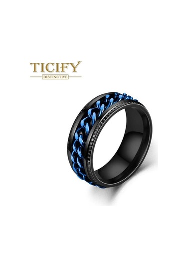 Siyah&mavi Titanyum Çelik Döner Zincir Halkası Paslanmaz Çelik Çift Yüzük 7 Çok Renkli