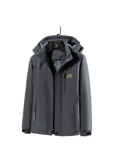 Ikkb Erkek Sonbahar Ve Kış Polar Kalın Su Geçirmez Ceket Gri