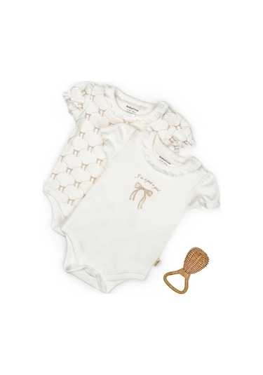 Bebek 2li Kısa Kollu Zıbın Body %100 Organik Pamuk, Bebek-yenidoğan-csy8137 Taş Rengi