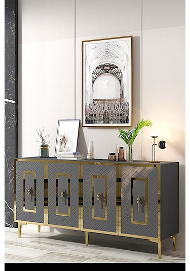 Ka1510ag Puma Konsol, Tv Sehpası Antrasit-gold 150cm Antrasit / Koyu Gri - Gold