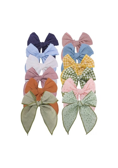 Fastbuy 12 Renkli Bowknotlu Saç Klipsi - Pamuklu Kadife Kumaş, Kız Çocukları İçin
