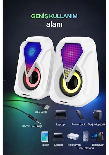 Sprange Sr-pn785 2.0 Rgb Işıklı Multimedia 5v 3w 2 Gaming Oyuncu Speaker -beyaz