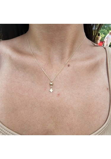 Karo Güverseli Sade Taşsız Tasarım Modern Gündelik Hediye Taşsız 14 Ayar Altın Kolye-güvercin Kolye