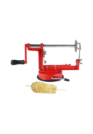 Geeksen Manuel Spiral Sebze Kesici, Paslanmaz Çelik Bıçaklı, Pratik Ve Sağlıklı Mutfak Aleti Kırmızı