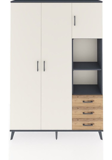 Arges Dolap 5 Raflı 3 Çekmeceli Tek Askılı 132x30x195 Antrasit-aytaşı/çam Aytası/atlas Çam