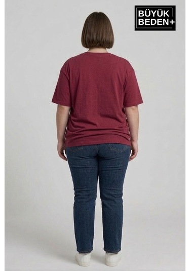 Süperlife Kadın Büyük Beden Brooklyn 1970 Baskılı Bisiklet Yaka Tshırt Spr25btsk904 Bordo