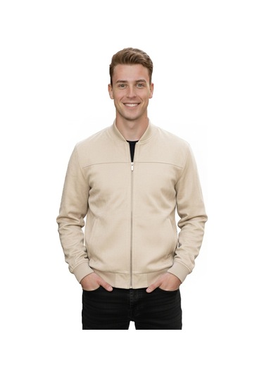 Deepsea Erkek Bej Dar Kesim Likralı Fermuarlı Süet Ceket Mevsimlik İnce Premium Mont 2504334 Bej