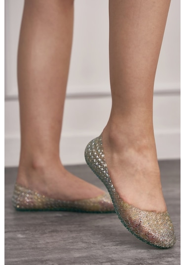 Günlük Kadın Kaymaz Kalın Taban Simli Yumuşak Şık Havuz Plaj Deniz Ayakkabısı J1-j2 Mavi