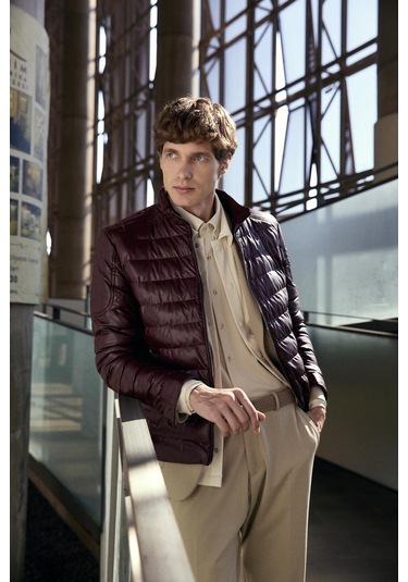Su Geçirmez Regular Fit Erkek Şişme Suni Deri Mont Bordo 4528 Bordo